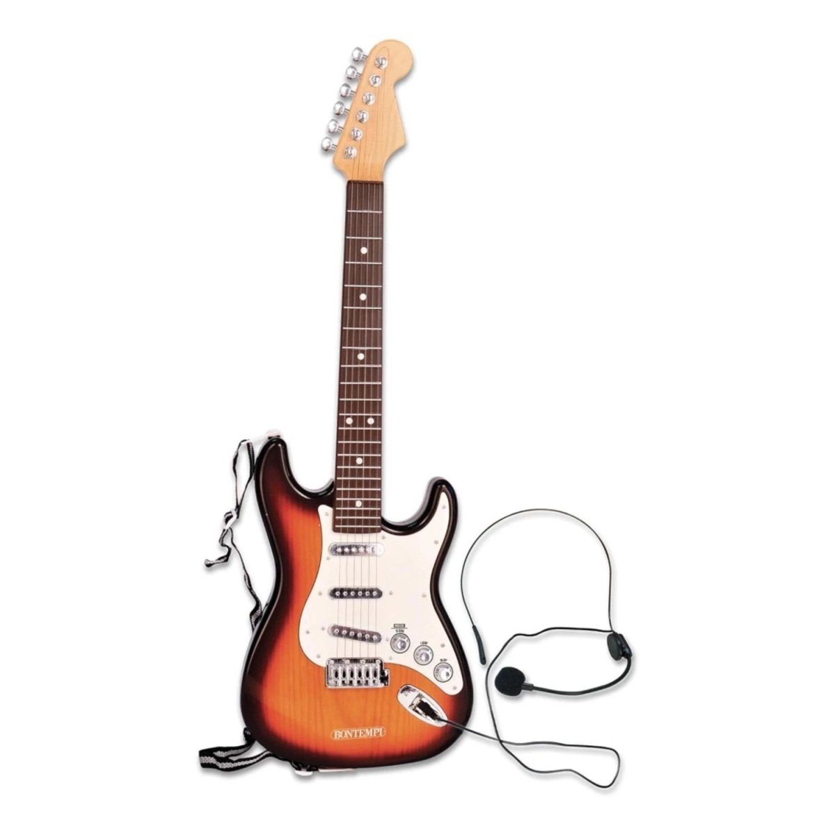 Bontempi Kafa Mikrofonlu Elektronik Rock Gitar Bluetooth Bağlantılı, 10 Demo Şarkılı ve Gerçek Metal Telli 67 cm Performans Gitarı - Roket Oyuncak