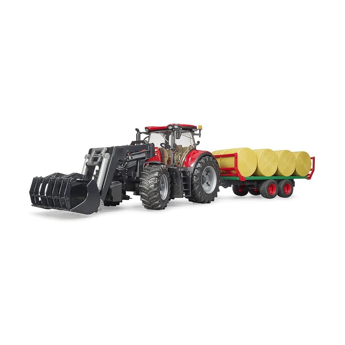 Bruder 1:16 Case Optum 300CVX Kepçeli Traktör Ve Balya Taşıma Römorku 89 cm - Roket Oyuncak