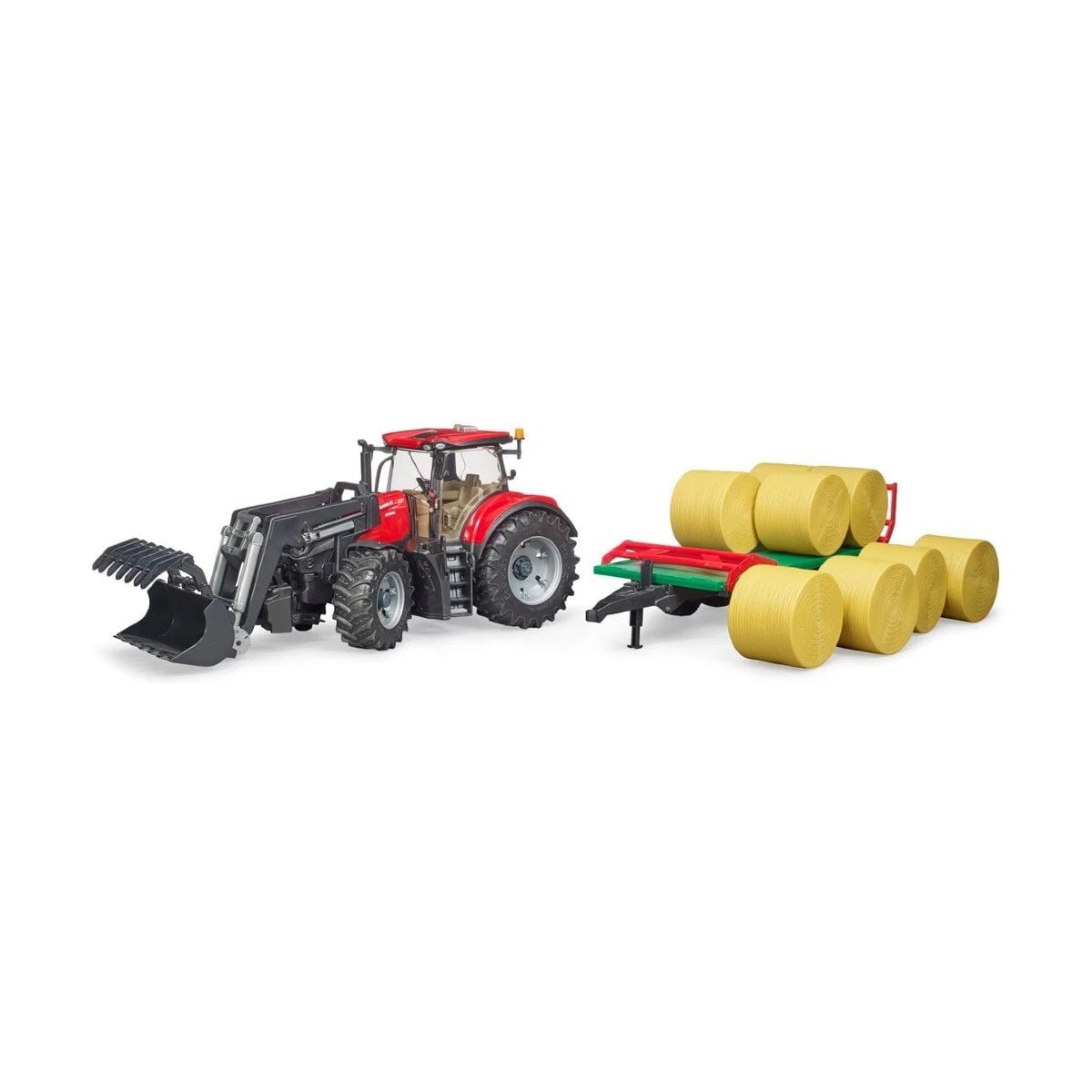 Bruder 1:16 Case Optum 300CVX Kepçeli Traktör Ve Balya Taşıma Römorku 89 cm - Roket Oyuncak