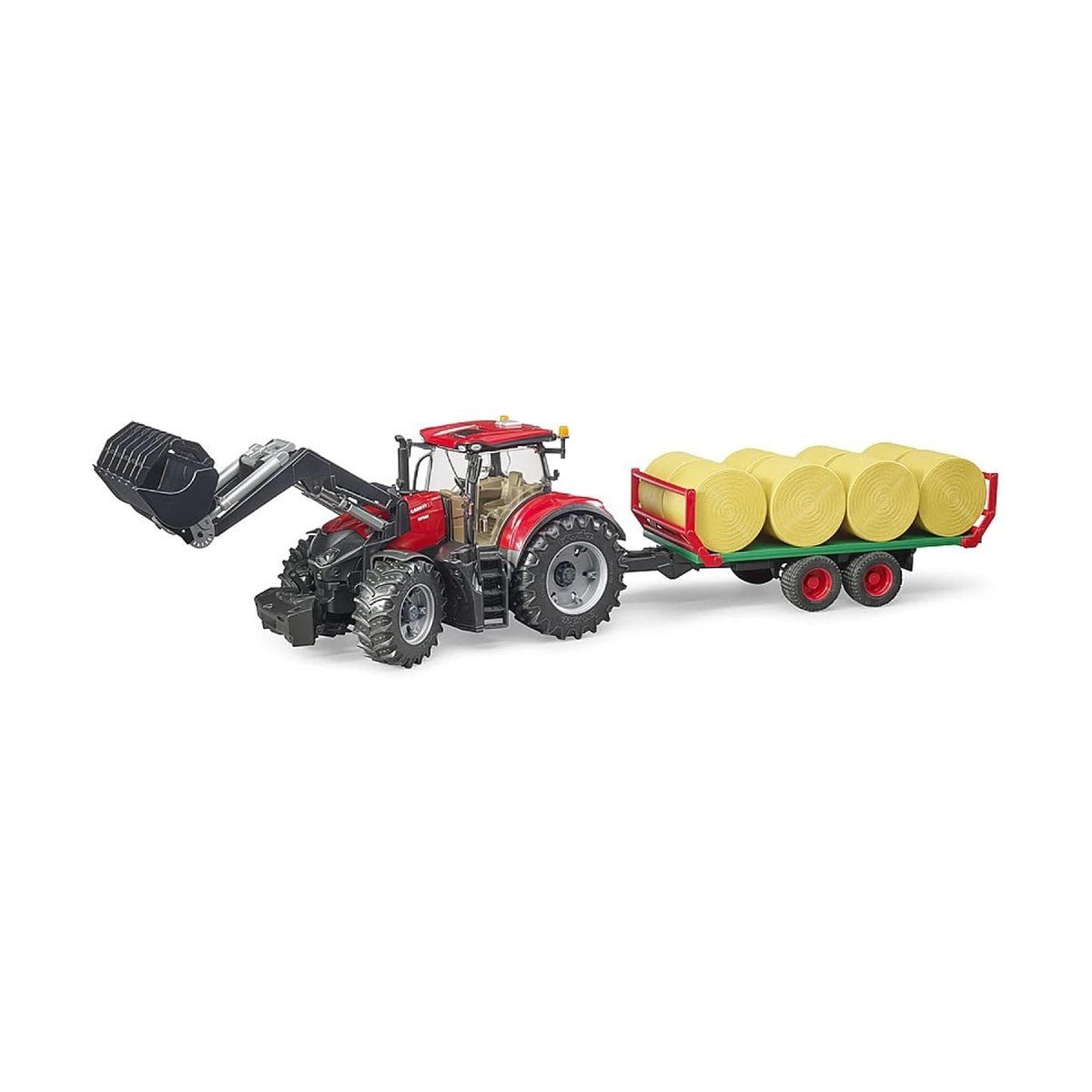 Bruder 1:16 Case Optum 300CVX Kepçeli Traktör Ve Balya Taşıma Römorku 89 cm - Roket Oyuncak