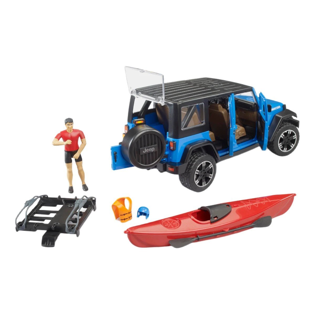 Bruder Jeep Wrangler U. Rubicon Kano ve Sürücü BR02529 - Roket Oyuncak