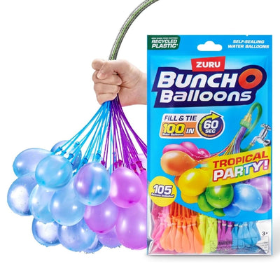 Bunch O Balloons Tropical Party 60 Saniyede 100 Adet Hazırlanan, Kendi Kendine Kapanan Hızlı Dolum Su Balonu (3'lü Bağ) - Roket Oyuncak
