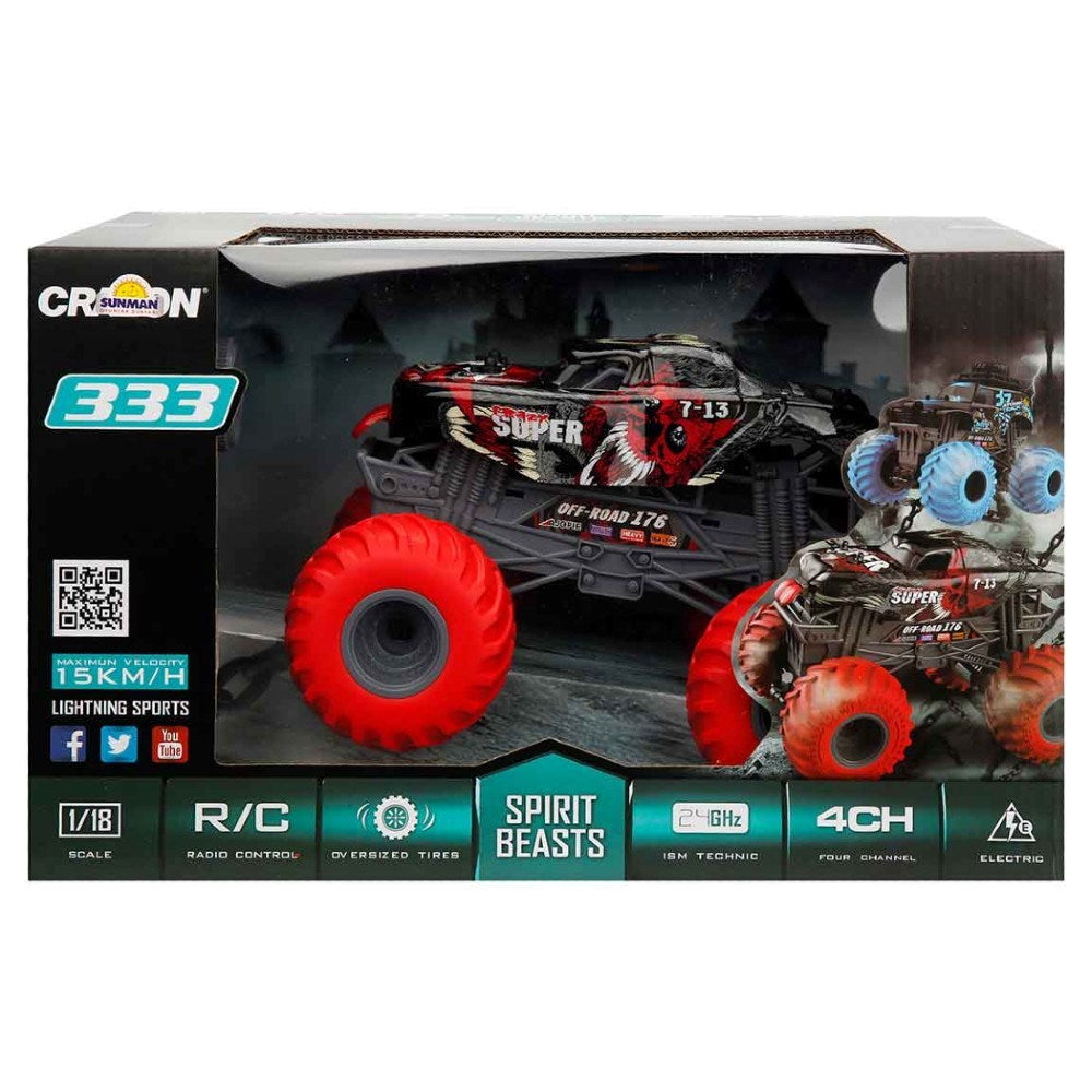 Crazon Spirit Beasts Dev Tekerlekli Kumandalı Araba Crazy kutusu, büyük tekerlekleri ve modern tasarımıyla dikkat çekiyor.