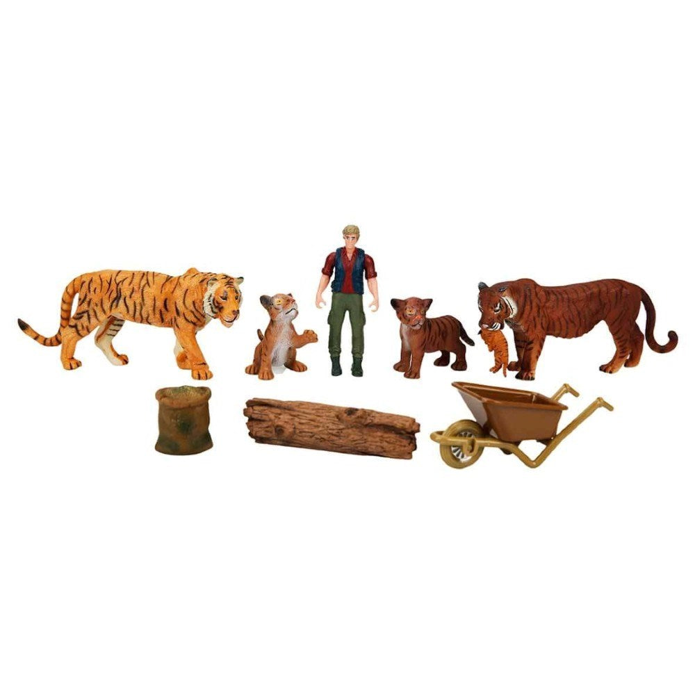 Crazoo Wild Life Vahşi Hayvanlar Çiftlik Seti Kaplan içeren oyuncak seti, kaplanlar ve çiftçi figürü ile.