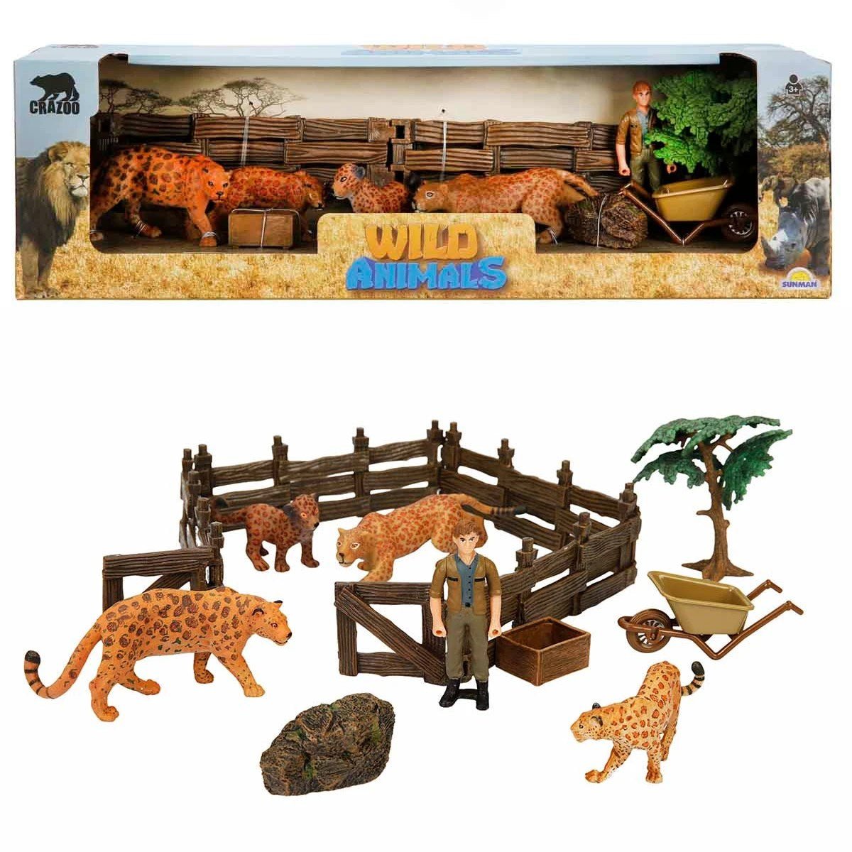Crazoo Wild Life Vahşi Hayvanlar Çiftlik Seti Leopar Temalı Hayvan Figürlü Eğitici Oyun Seti - Roket Oyuncak