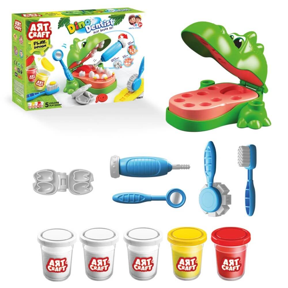 Dede Art Craft Dinozor Dişçi Oyun Hamur Set - Roket Oyuncak