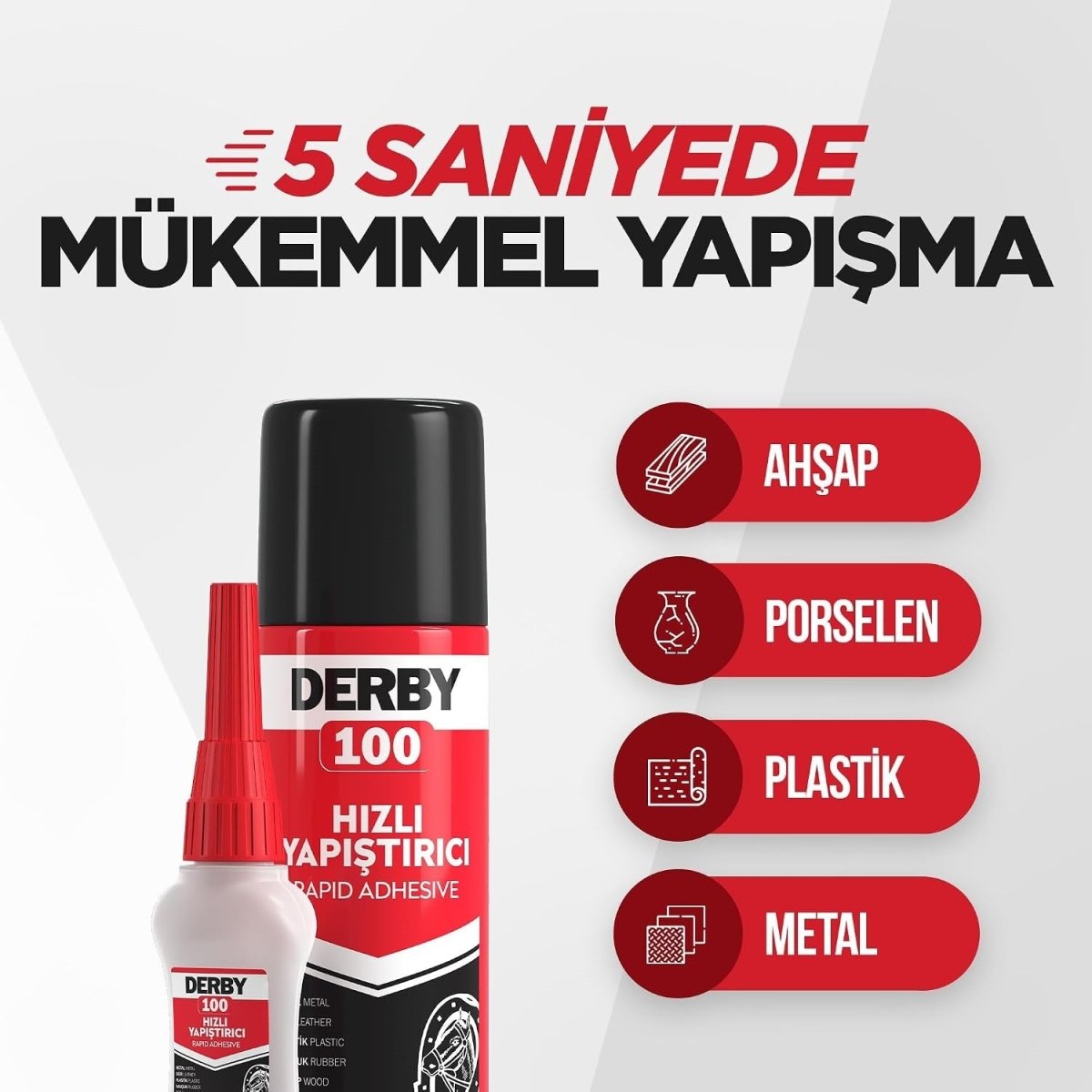 Derby 100 ml Hızlı Yapıştırıcı Seti (MDF & Çok Amaçlı Siyanoakrilat) - Roket Oyuncak
