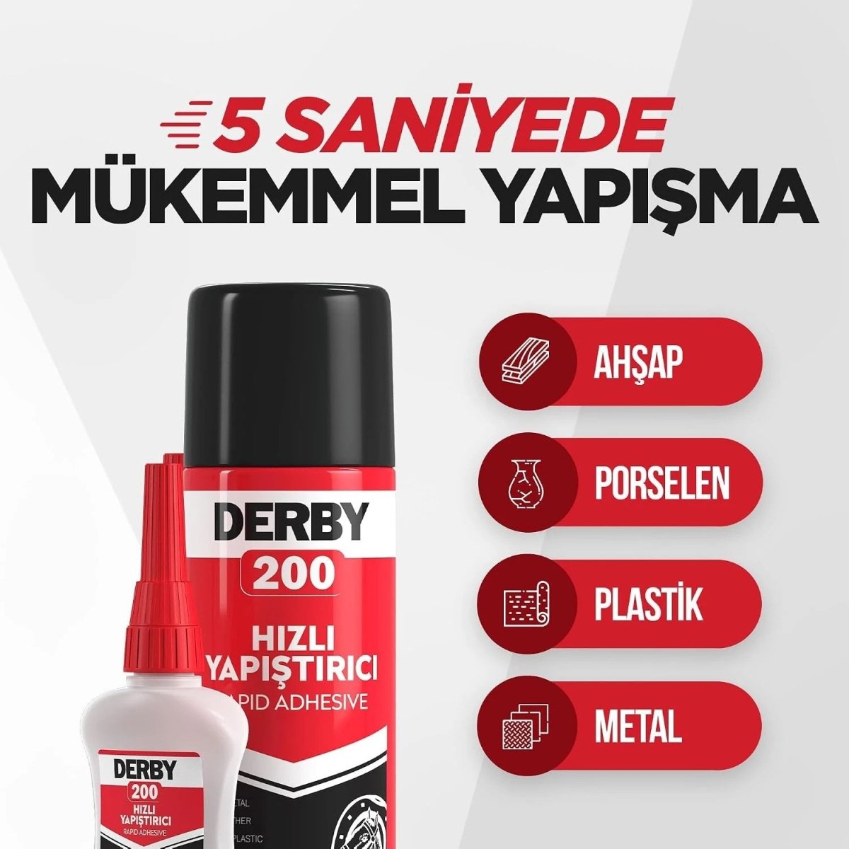 Derby 200 ml Hızlı Yapıştırıcı Seti (MDF & Çok Amaçlı Siyanoakrilat) - Roket Oyuncak