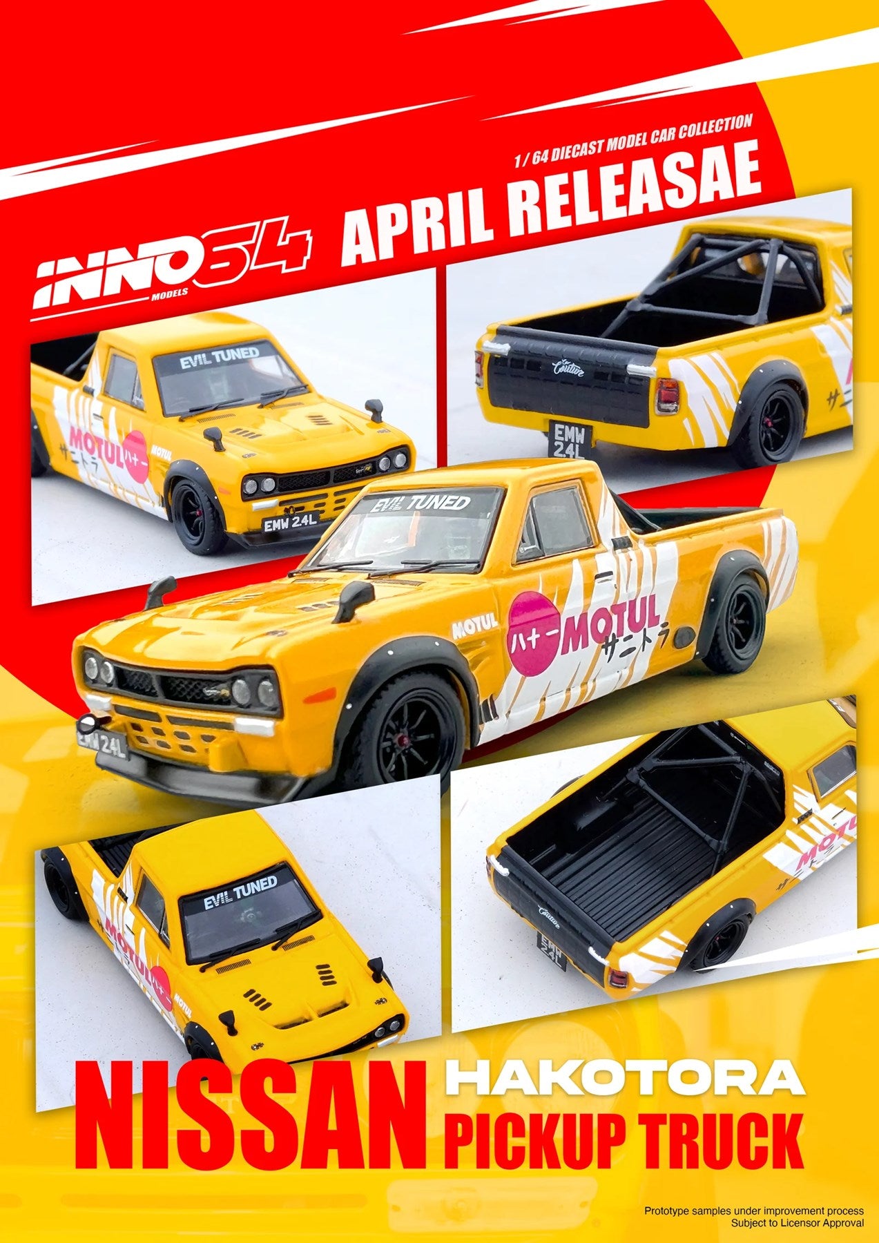Inno64 1:64 Nissan Sunny Pick Up Truck Hakotora "MOTUL" Livery Diecast Model Araç (IN64-HKT-MOTUL)