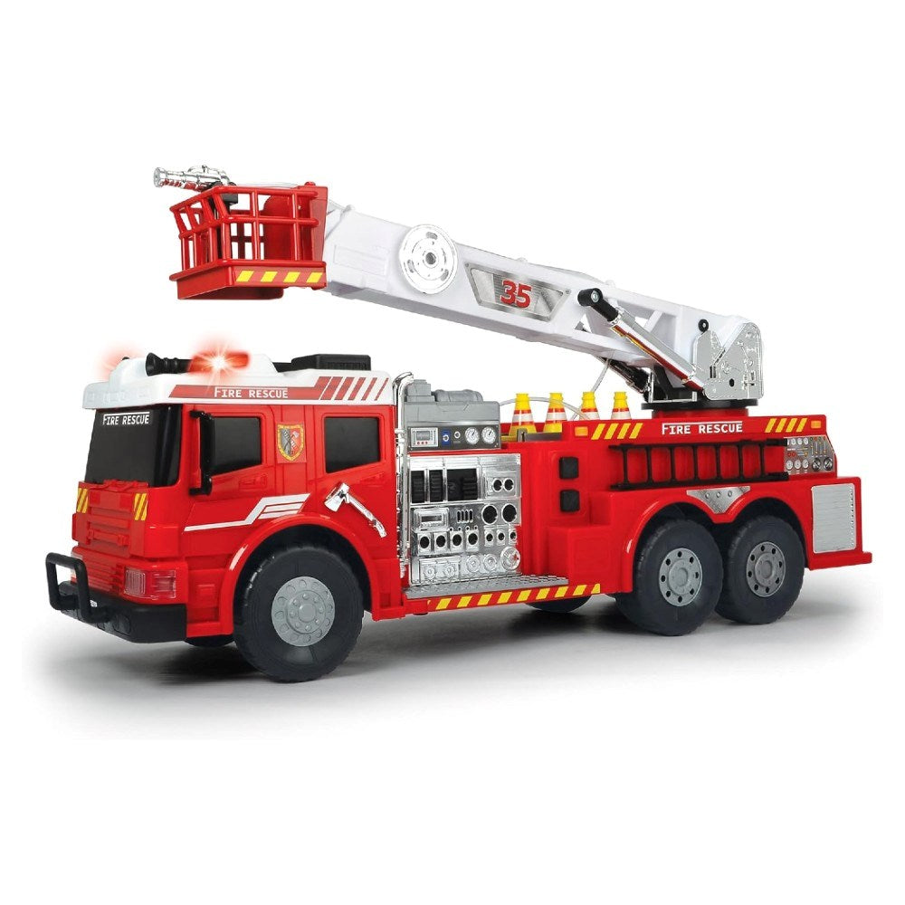Dickie Aerial Ladder Truck Uzaktan Kumandalı İtfaiye Aracı; uzaktan kumandalı itfaiye aracı, gerçekçi özellikler ve 62 cm boyut.