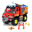 Dickie Mercedes Unimog U530 İtfaiye Kamyonu 50 cm Gerçek Su Püskürten, Pille Çalışan Vinçli, Drone Fırlatıcılı Sesli Işıklı Dev İtfaiye Aracı - Roket Oyuncak