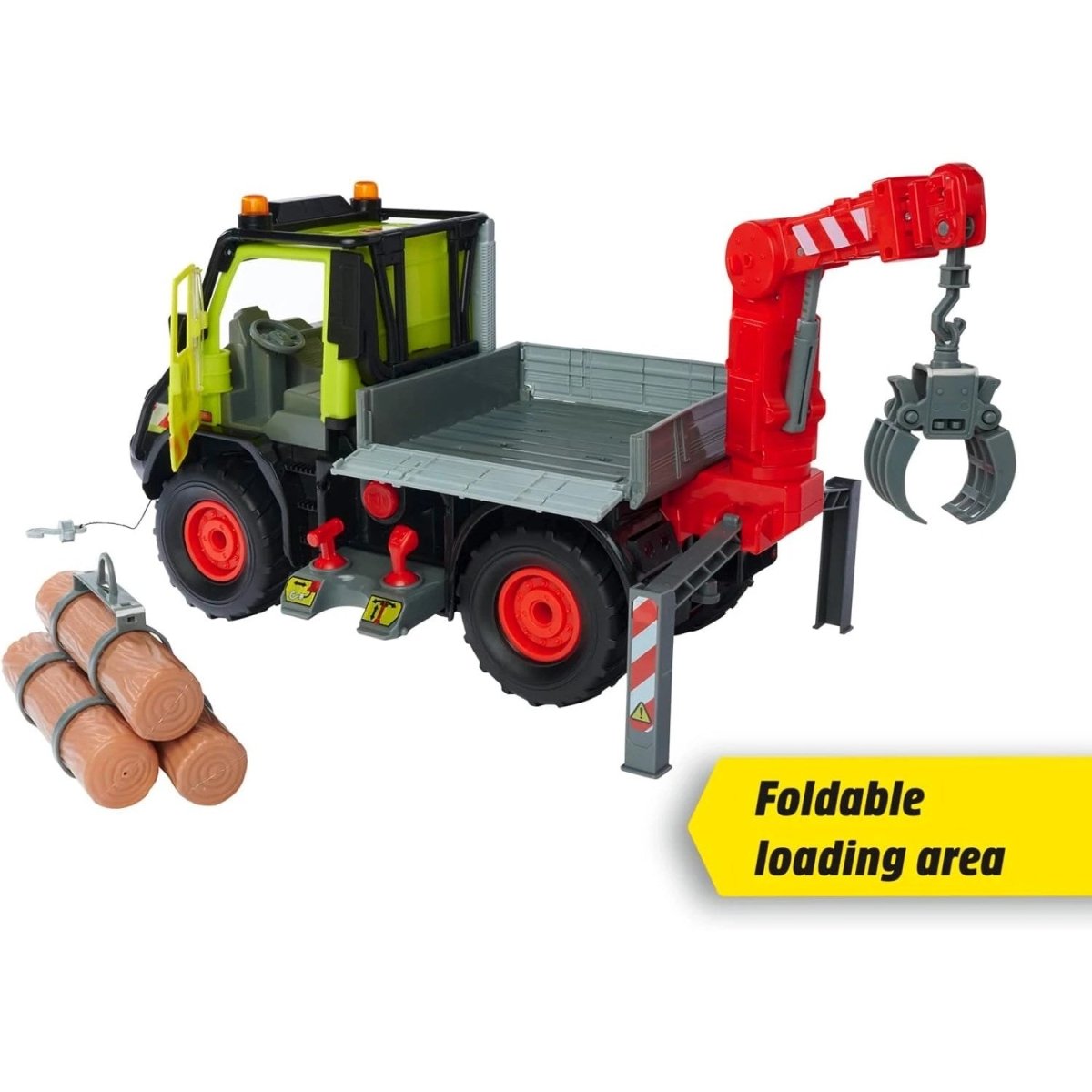 Dickie Mercedes Unimog U530 Kütük Taşıyıcı Vinç Kollu Kamyon 50 cm Joystick Kontrollü, Elektronik Kablolarla Yönetilen Sesli Işıklı Dev Araç - Roket Oyuncak