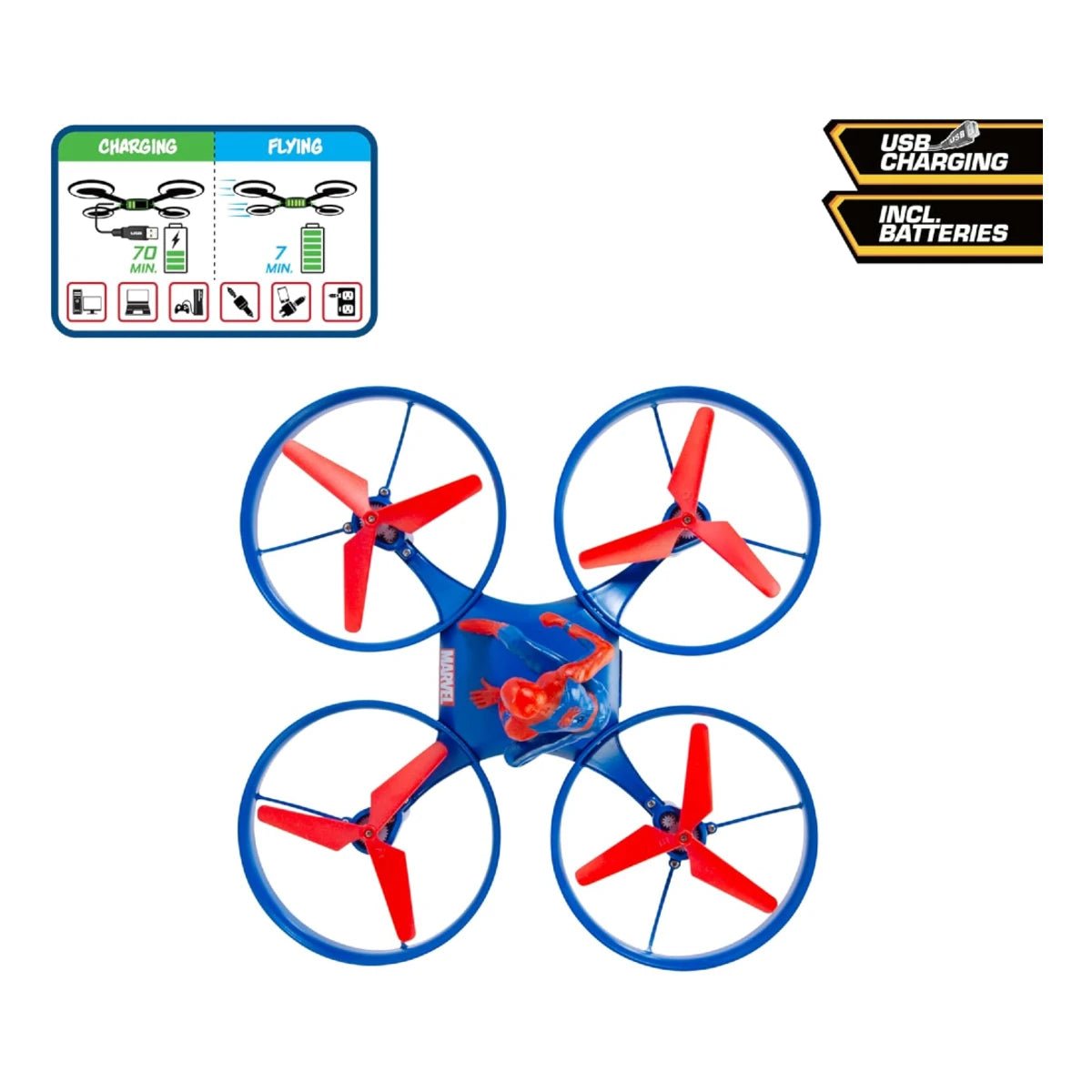 Dickie Spider-Man Uzaktan Kumandalı Drone Aracı Marvel Lisanslı, 2.4 GHz Kesintisiz Frekanslı, Jiroskop Dengeli ve Takla Fonksiyonlu RC Mini Drone - Roket Oyuncak
