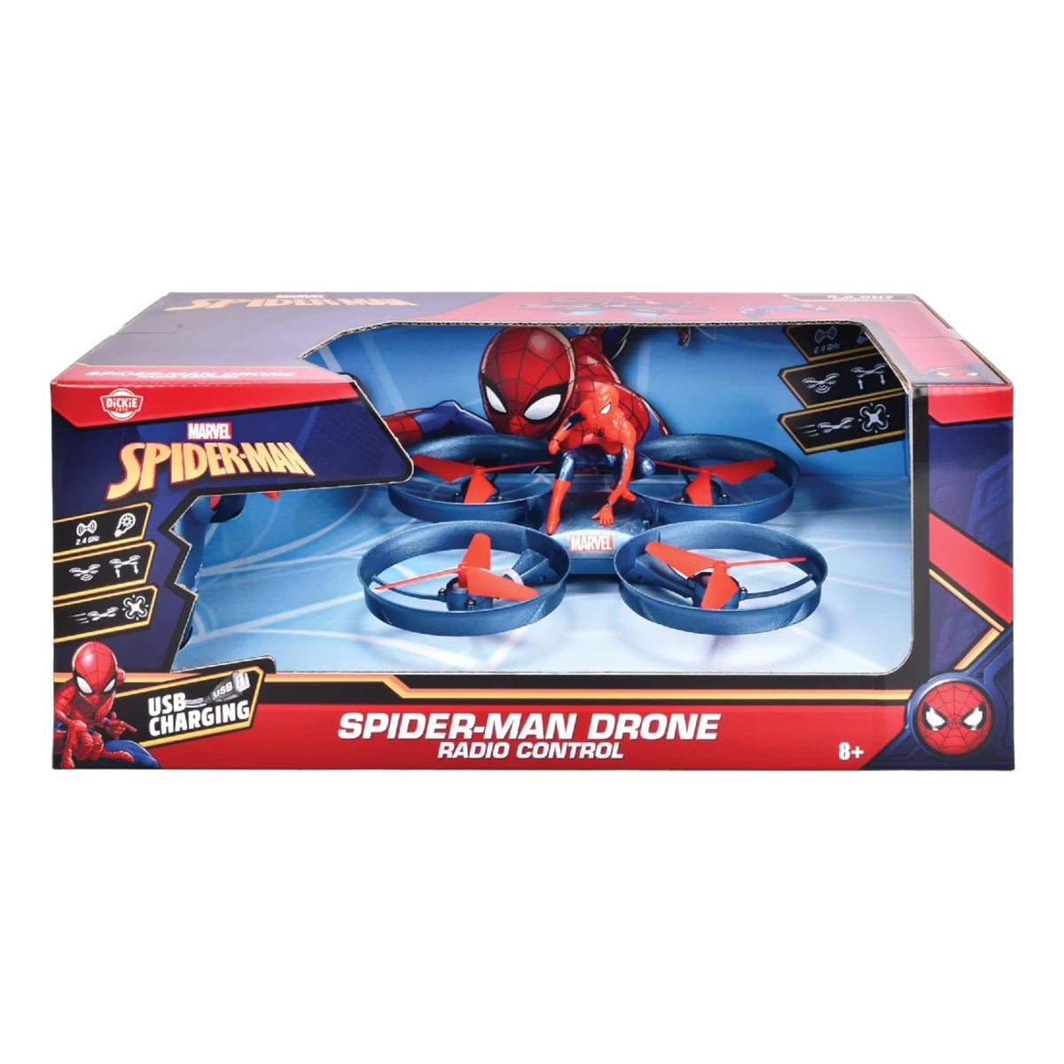 Dickie Spider-Man Uzaktan Kumandalı Drone Aracı Marvel Lisanslı, 2.4 GHz Kesintisiz Frekanslı, Jiroskop Dengeli ve Takla Fonksiyonlu RC Mini Drone - Roket Oyuncak