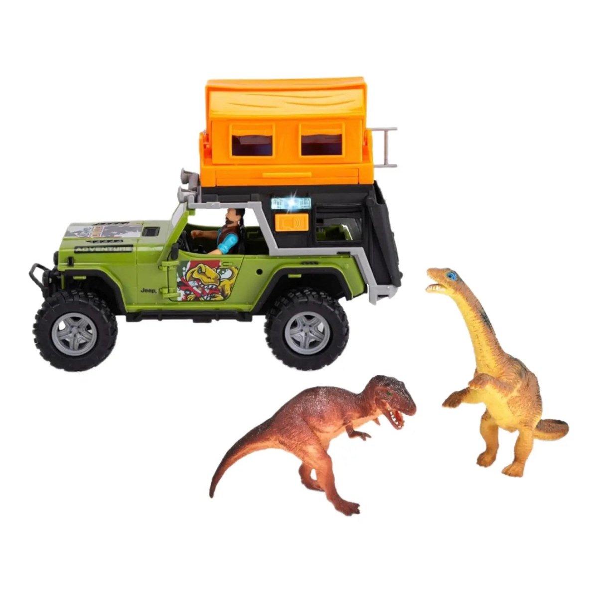 Dino Camper Sesli ve Işıklı Jeep Arazi Aracı, Ranger ve Dinozor Figürlü Macera Seti (23 cm) - Roket Oyuncak
