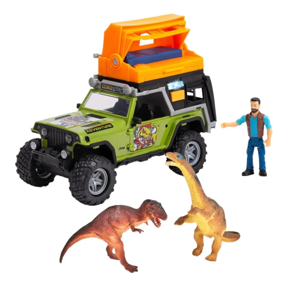 Dino Camper Sesli ve Işıklı Jeep Arazi Aracı, Ranger ve Dinozor Figürlü Macera Seti (23 cm) - Roket Oyuncak