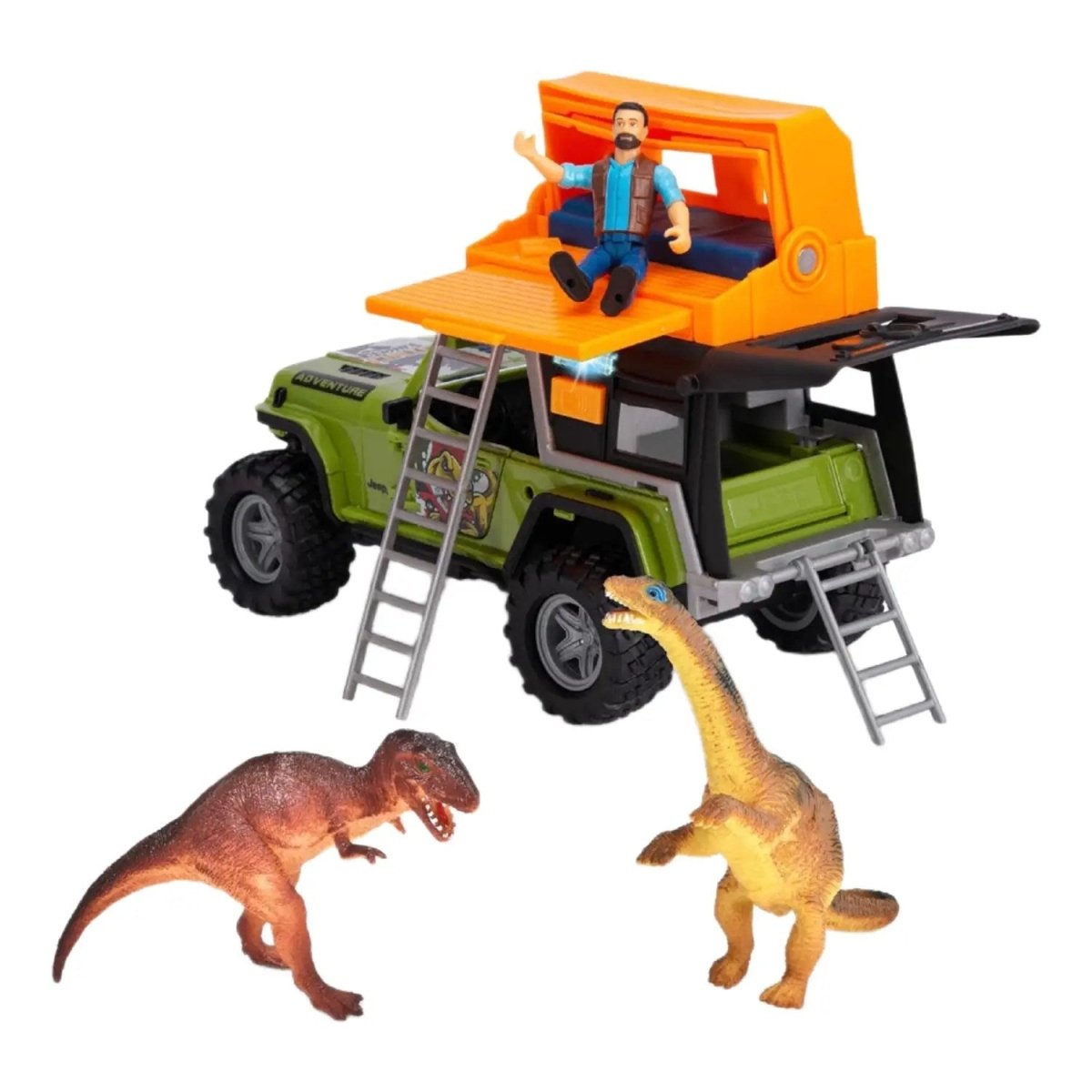 Dino Camper Sesli ve Işıklı Jeep Arazi Aracı, Ranger ve Dinozor Figürlü Macera Seti (23 cm) - Roket Oyuncak