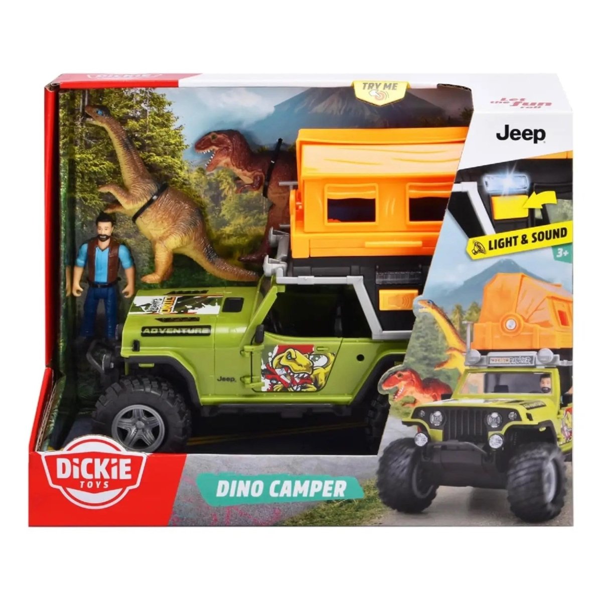 Dino Camper Sesli ve Işıklı Jeep Arazi Aracı, Ranger ve Dinozor Figürlü Macera Seti (23 cm) - Roket Oyuncak
