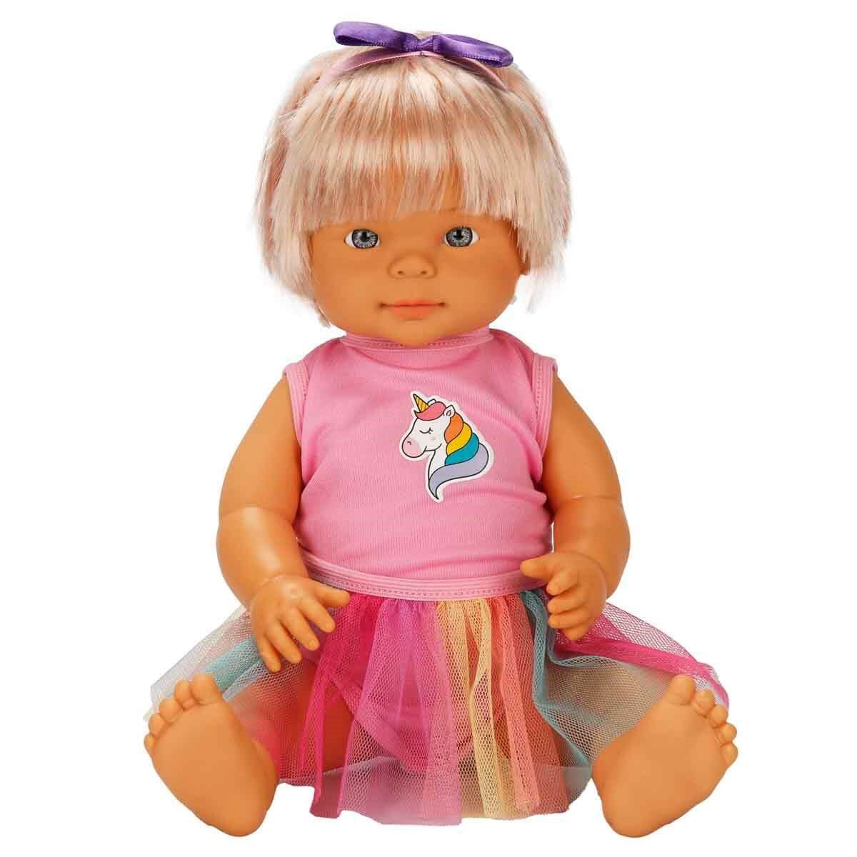 Dollz n More Bebelou Birthday Party Bebek Seti 40 cm Renkli Etekli Modelli, Sürpriz Hediye Kutulu ve İki Katlı Maket Pastalı Evcilik Seti - Roket Oyuncak