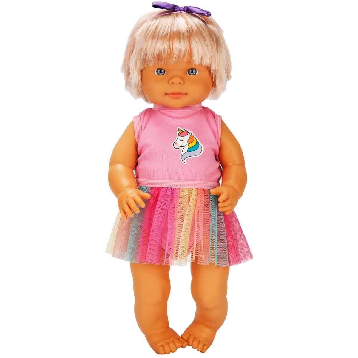 Dollz n More Bebelou Birthday Party Bebek Seti 40 cm Renkli Etekli Modelli, Sürpriz Hediye Kutulu ve İki Katlı Maket Pastalı Evcilik Seti - Roket Oyuncak