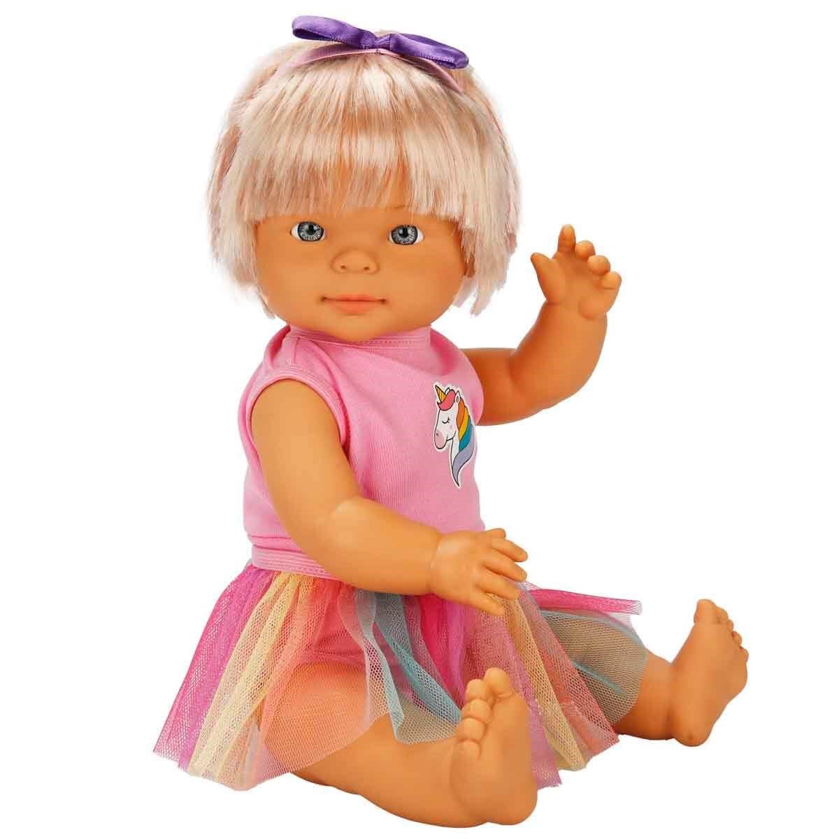 Dollz n More Bebelou Birthday Party Bebek Seti 40 cm Renkli Etekli Modelli, Sürpriz Hediye Kutulu ve İki Katlı Maket Pastalı Evcilik Seti - Roket Oyuncak