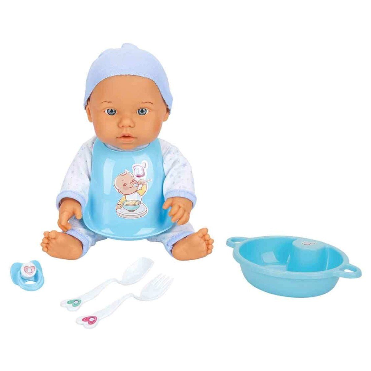 Dollz n More Bebelou Yemek Zamanı Sesli Bebek Seti 35 cm Aksesuarlı ve Mavi Tulumlu İnteraktif Evcilik Oyun Seti - Roket Oyuncak