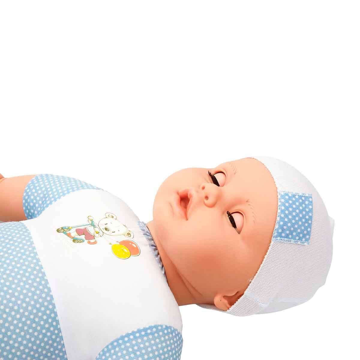 Dollz n More Denis Bebek 60 Cm Mavi Puantiyeli Beyaz Bere - Roket Oyuncak