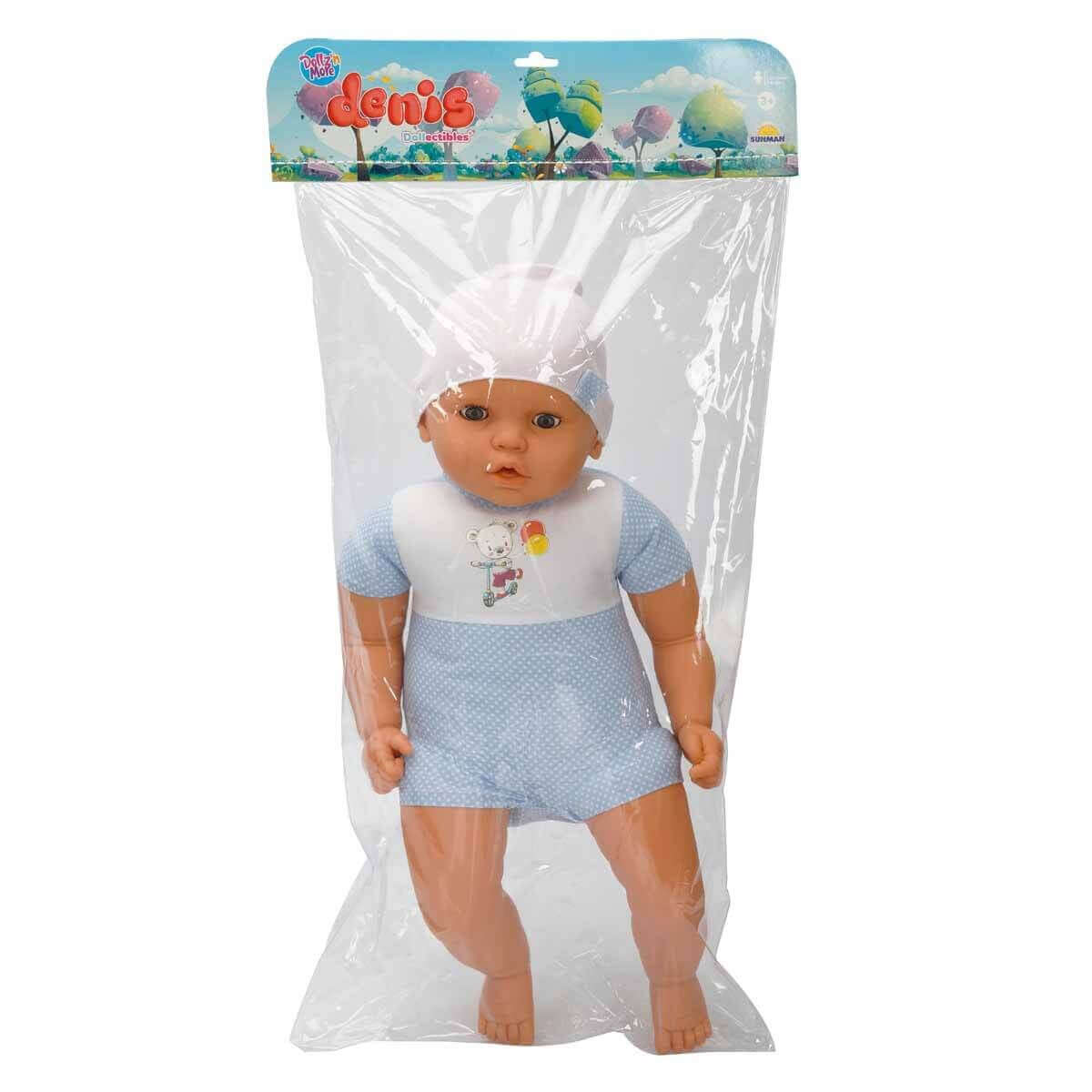 Dollz n More Denis Bebek 60 Cm Mavi Puantiyeli Beyaz Bere - Roket Oyuncak