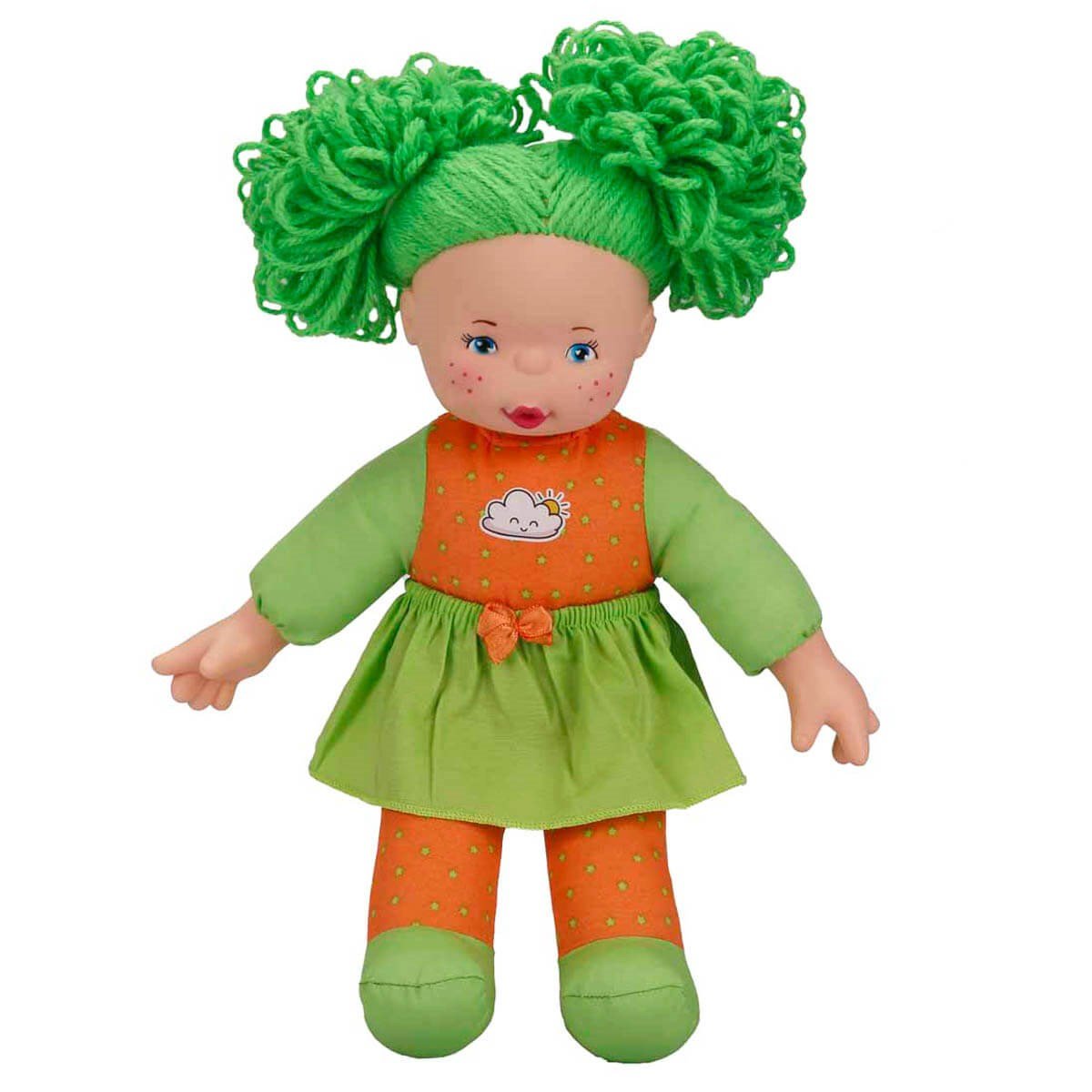 Dollz n More Gökkuşağı Bebeği 35 cm Yeşil Saçlı Bez Bebek - Roket Oyuncak