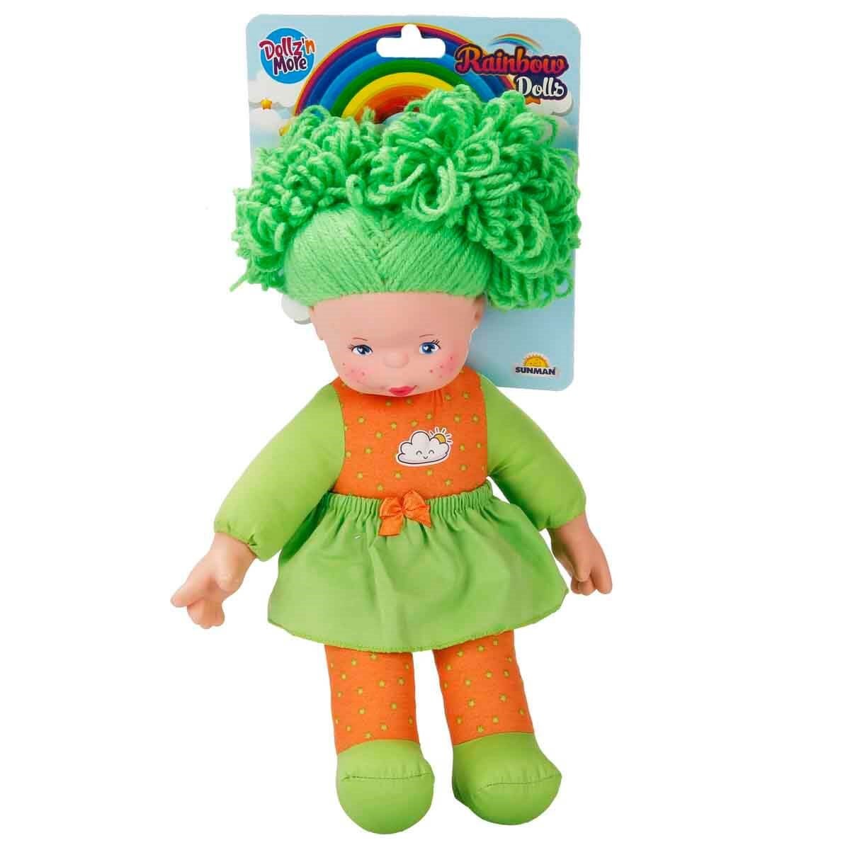 Dollz n More Gökkuşağı Bebeği 35 cm Yeşil Saçlı Bez Bebek - Roket Oyuncak