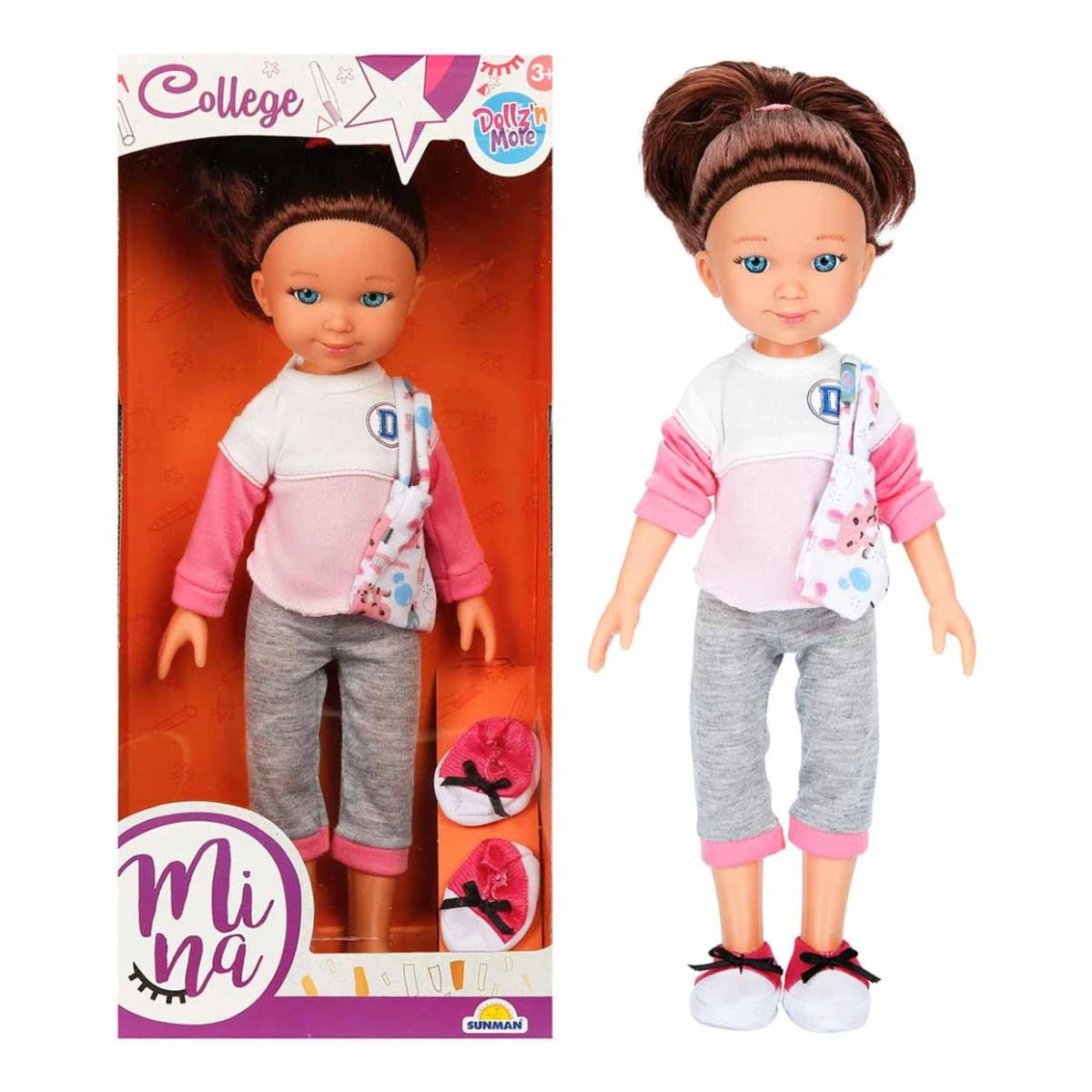 Dollz n More Mina College 35 cm Boyunda, Modern Kolej Kombinli ve Meraklı Öğrenci Karakterli Oyuncak Bebek - Roket Oyuncak