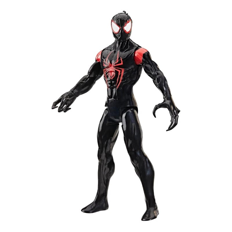 Marvel Spider-Man Venom Versus Titan Hero Figür Miles Morales figürü, öne çıkan siyah ve kırmızı detaylarla.
