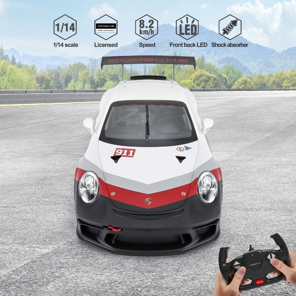 Rastar Porsche 911 GT3 Cup Uzaktan Kumandalı Araba, 1/14 ölçekli, LED ışıklar ve uzaktan kumanda ile yüksek hızda yarış deneyimi.