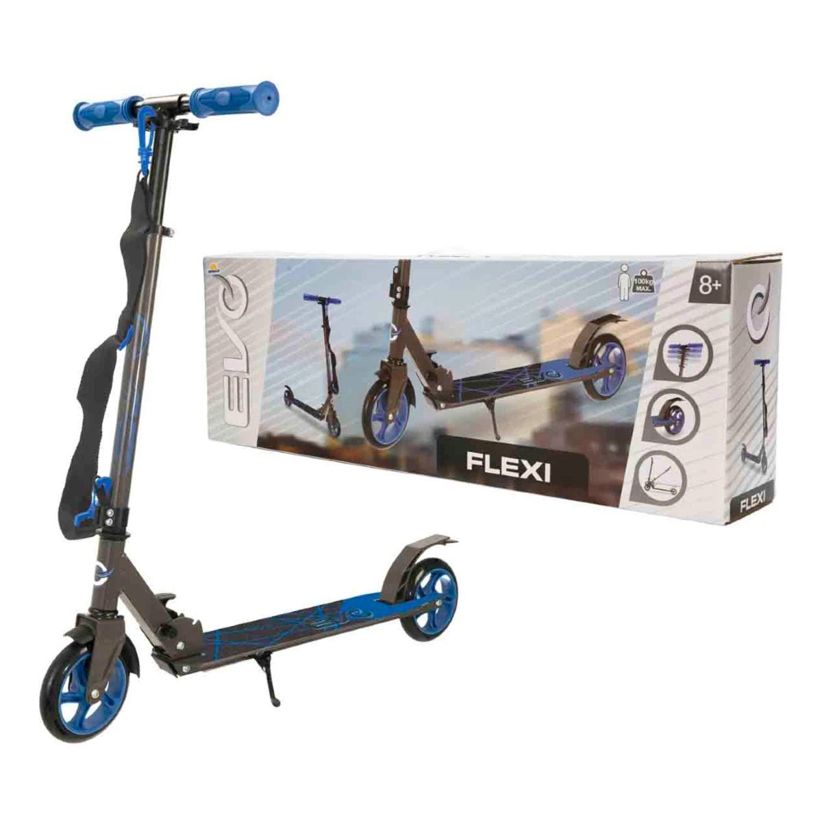 Evo 2 Tekerlekli Flexi Mavi Scooter 100 kg Taşıma Kapasiteli, Katlanabilir, 66 - 84 cm Ayarlanabilir Gidonlu ve Ergonomik Tasarımlı Şehir Scooterı - Roket Oyuncak