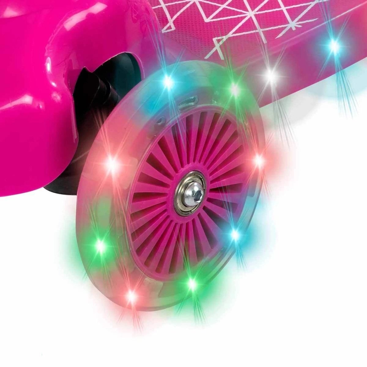 Evo Işıklı 3 Tekerlekli Pembe Scooter 58 - 68 cm Ayarlanabilir Gidon, 50 kg Taşıma Kapasiteli, LED Tekerlekli ve Ergonomik Çocuk Scooterı - Roket Oyuncak