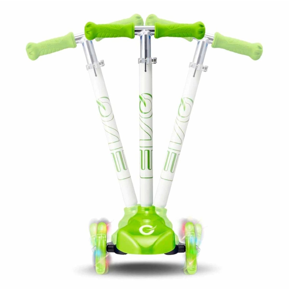 Evo Işıklı 3 Tekerlekli Yeşil Scooter 58 - 68 cm Ayarlanabilir Gidon, 50 kg Taşıma Kapasiteli, LED Tekerlekli ve Ergonomik Çocuk Scooterı - Roket Oyuncak