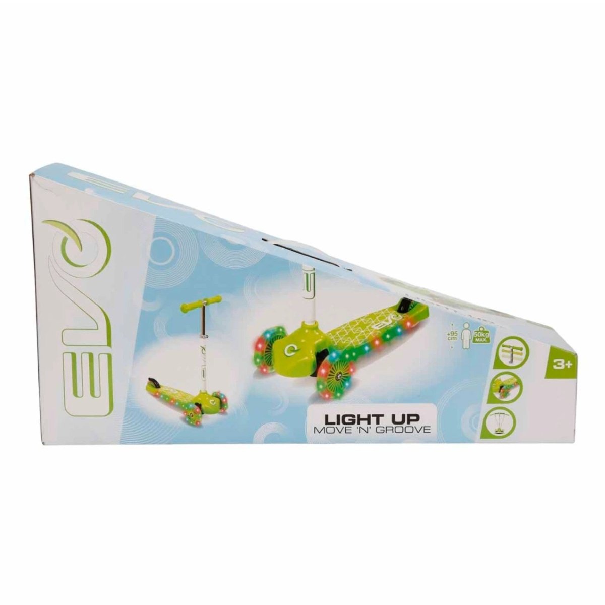 Evo Işıklı 3 Tekerlekli Yeşil Scooter 58 - 68 cm Ayarlanabilir Gidon, 50 kg Taşıma Kapasiteli, LED Tekerlekli ve Ergonomik Çocuk Scooterı - Roket Oyuncak