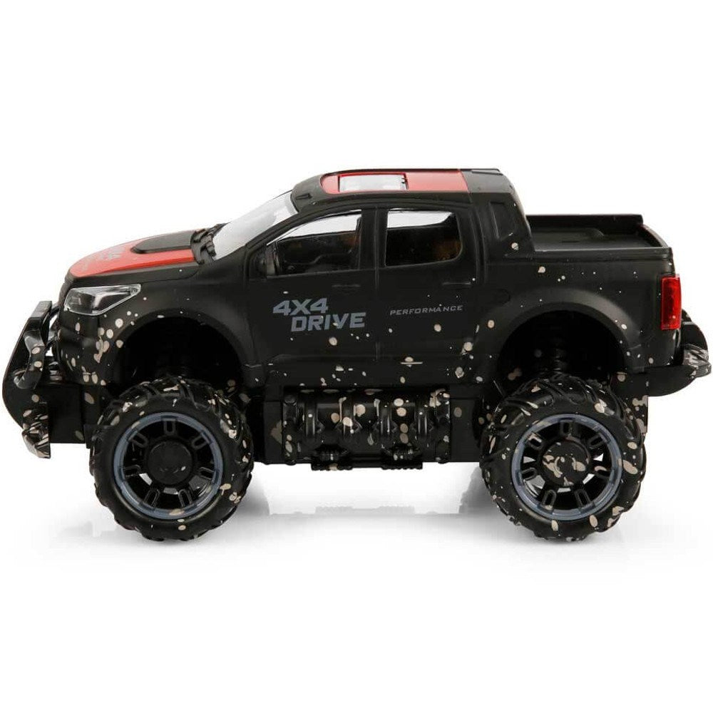 Crazon 4x4 Crazy Off-Road Uzaktan Kumandalı Araba Siyah Kırmızı yan görünümü, kum ve çamur izleriyle.