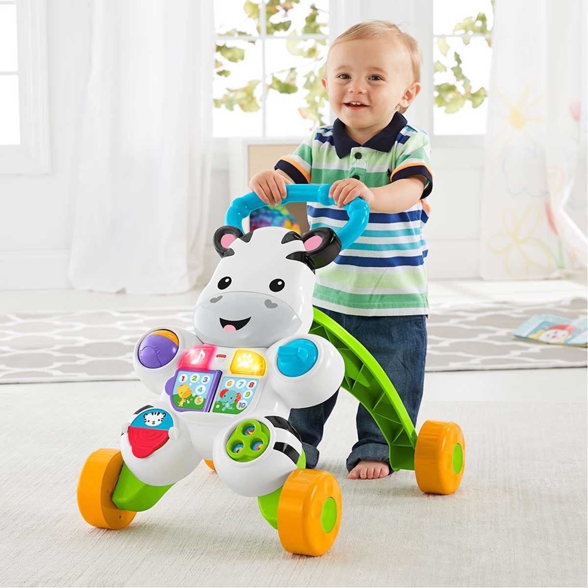 Fisher-Price Melodili Yürüteç Zebra 6-36 Ay Arası Bebekler İçin Oturarak Oynama ve İlk Adım Yürüme Teşvik Seti - Roket Oyuncak