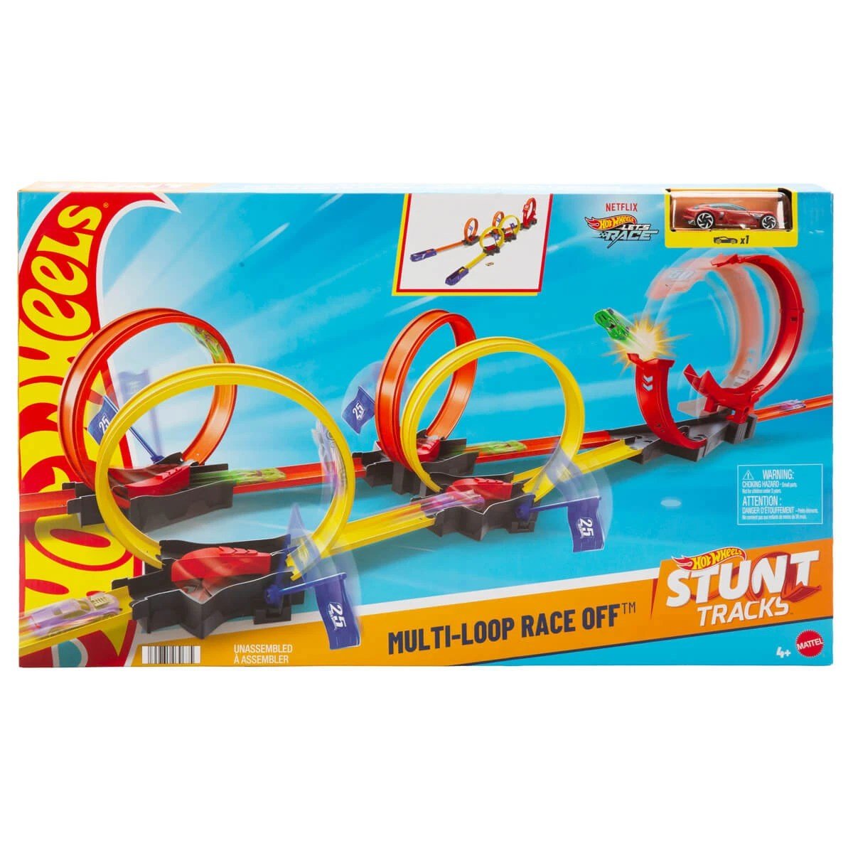 Hot Wheels Çok Çemberli Yarış Oyun Seti 5 Kesintisiz Çemberli, 63 cm Uzayabilir Pistli ve Otomatik Puan Bayraklı Akrobasi Seti - Roket Oyuncak