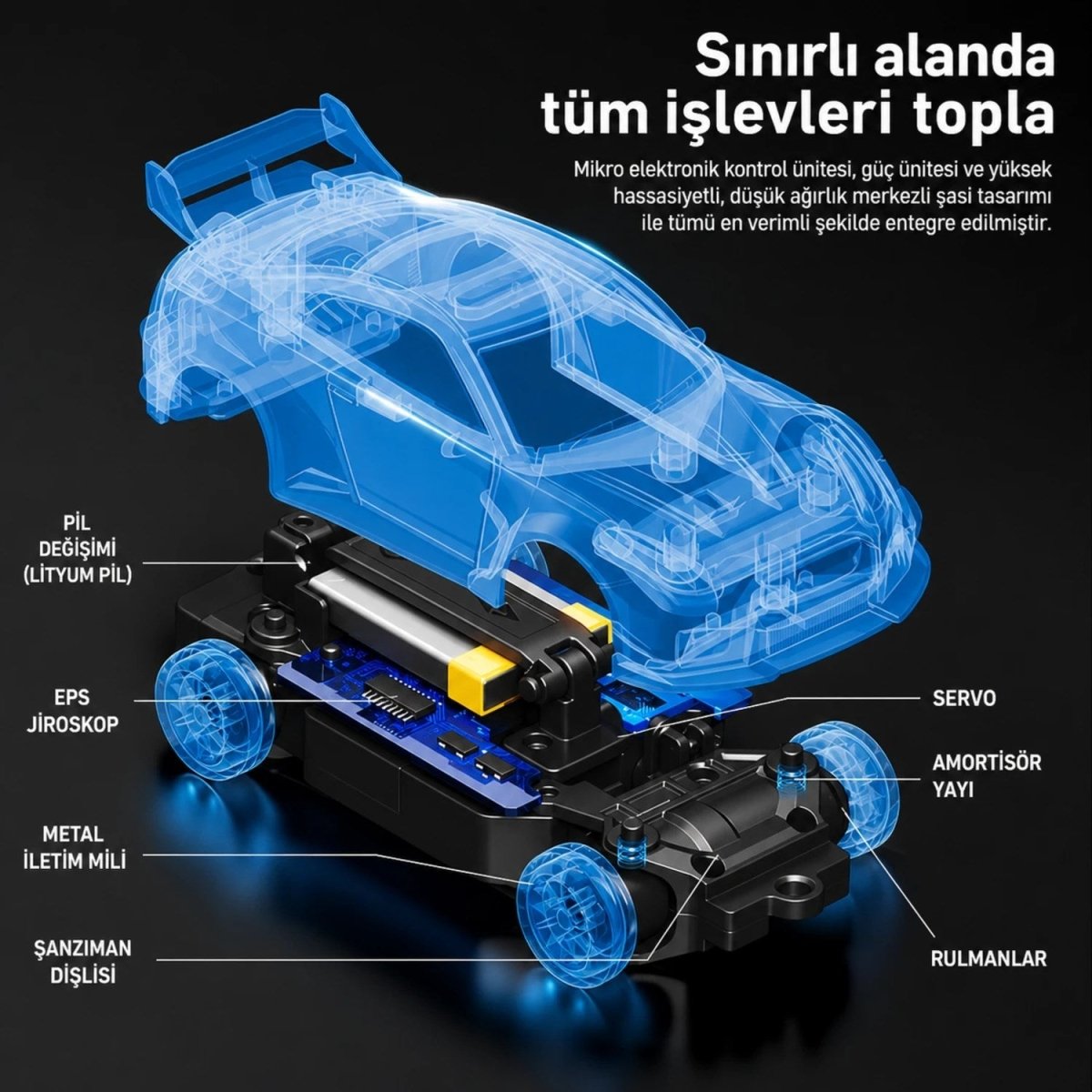Hstar 1:43 Profesyonel Mini Drift RC Araba 911 4WD 15 KM/H Hız Metal Alaşım Gövde EPS Stabilizasyonu Tam Orantılı Çift Modlu LED - Roket Oyuncak