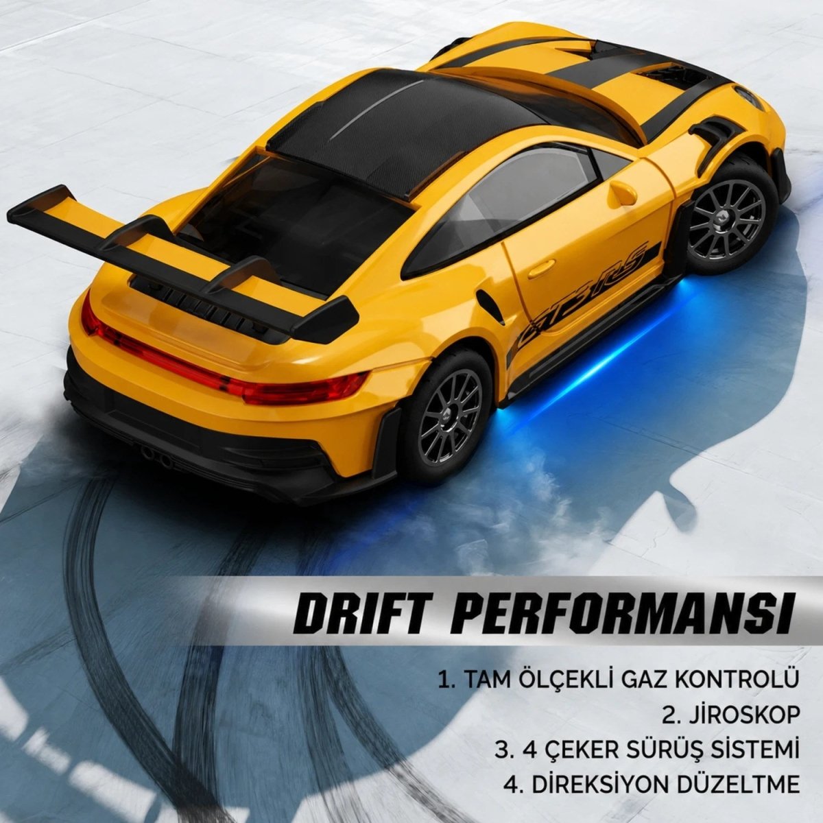 Hstar 1:43 Profesyonel Mini Drift RC Araba 911 4WD 15 KM/H Hız Metal Alaşım Gövde EPS Stabilizasyonu Tam Orantılı Çift Modlu LED - Roket Oyuncak
