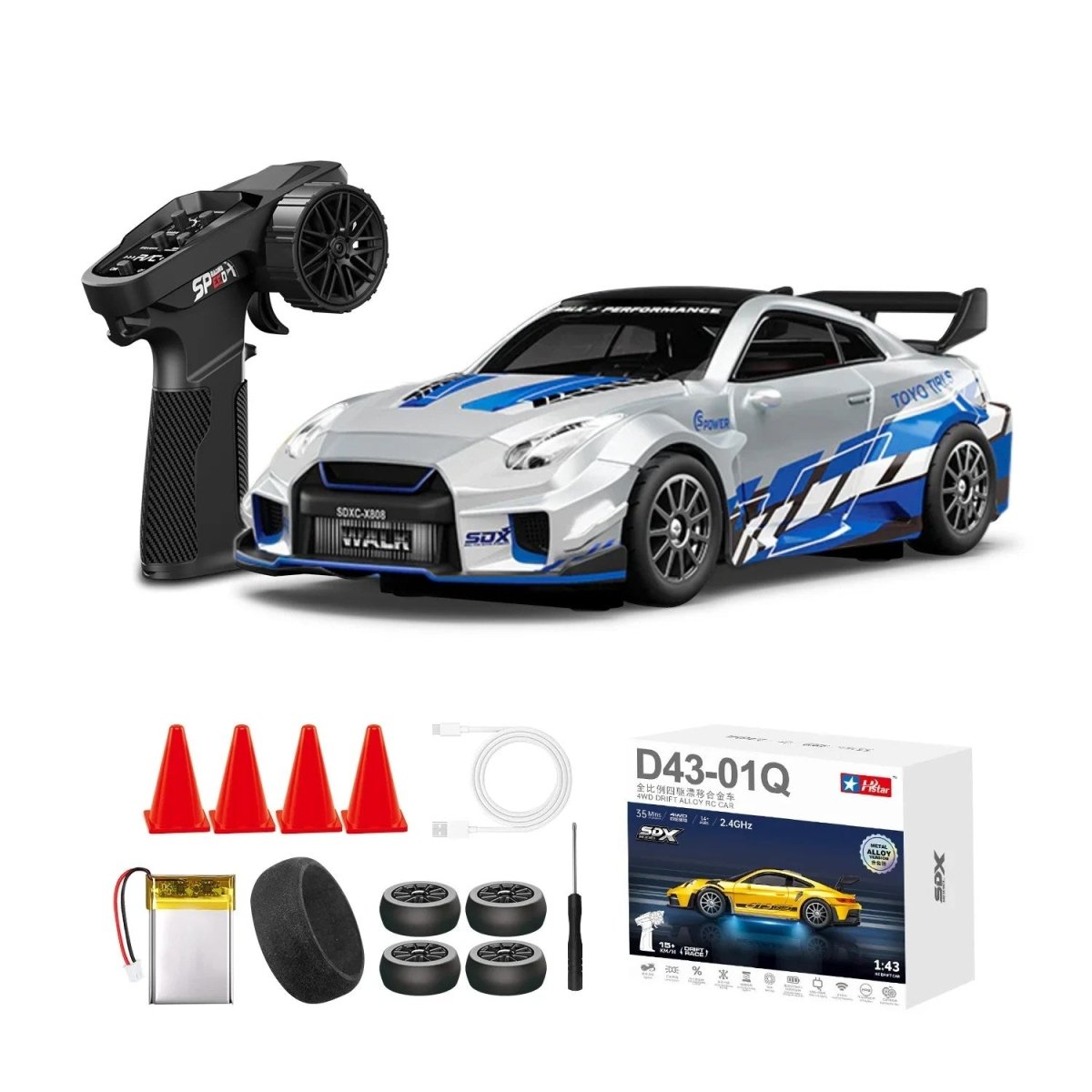 Hstar 1:43 Profesyonel Mini Drift RC Araba GTR 4WD 15 KM/H Hız Metal Alaşım Gövde EPS Stabilizasyonu Tam Orantılı Çift Modlu LED - Roket Oyuncak