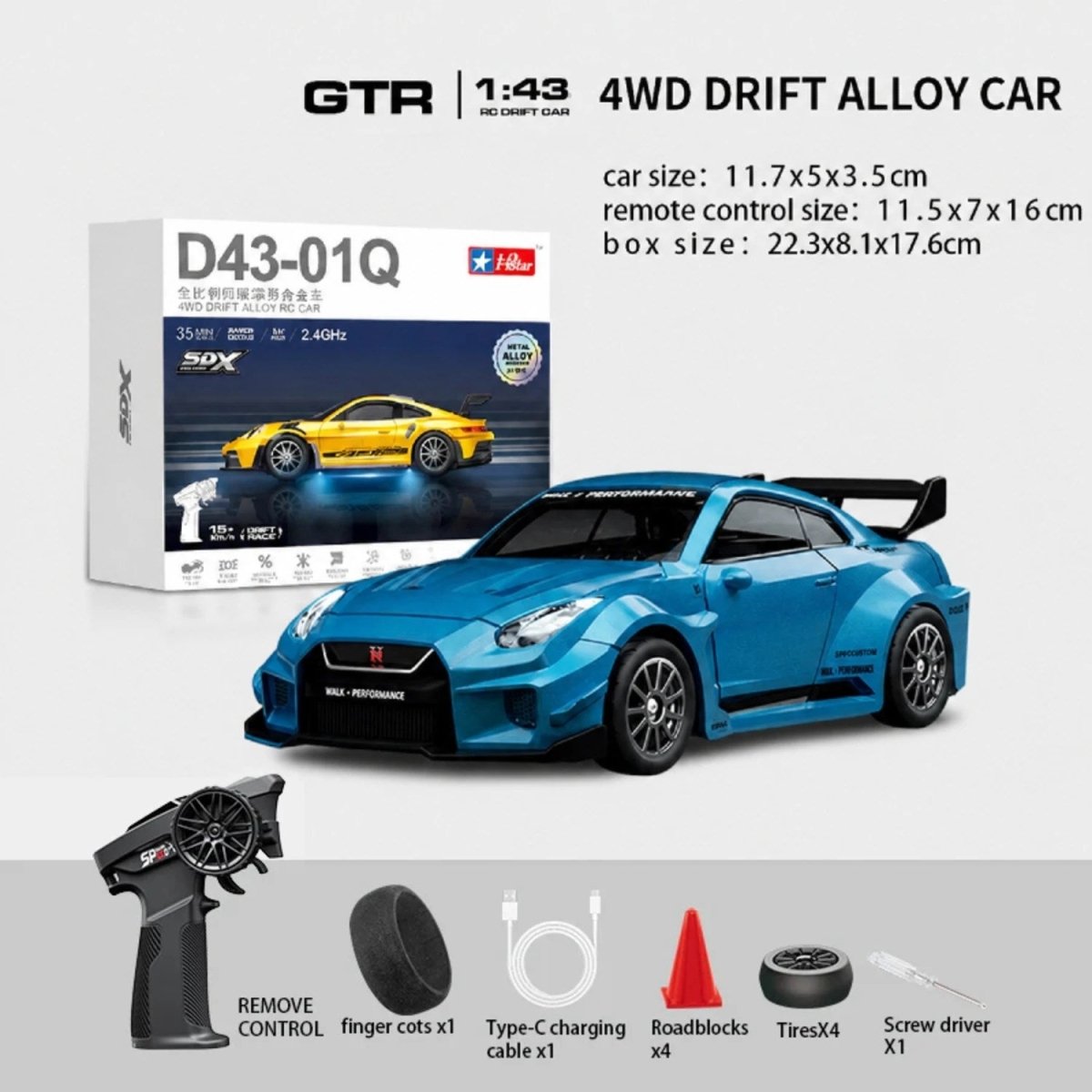 Hstar 1:43 Profesyonel Mini Drift RC Araba GTR 4WD 15 KM/H Hız Metal Alaşım Gövde EPS Stabilizasyonu Tam Orantılı Çift Modlu LED - Roket Oyuncak