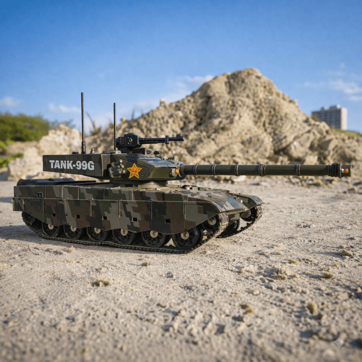 Hstar Battle Armored Sesli ve Işıklı Uzaktan Kumandalı Tank 6 Kanal Kontrollü, Aydınlatmalı Namlu, 35,5 cm Dev Boyut ve USB Şarjlı RC Savaş Tankı - Roket Oyuncak