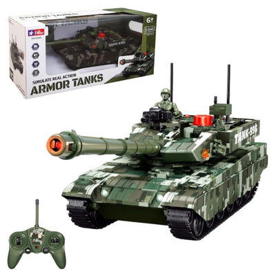 Hstar Battle Armored Sesli ve Işıklı Uzaktan Kumandalı Tank 6 Kanal Kontrollü, Aydınlatmalı Namlu, 35,5 cm Dev Boyut ve USB Şarjlı RC Savaş Tankı - Roket Oyuncak