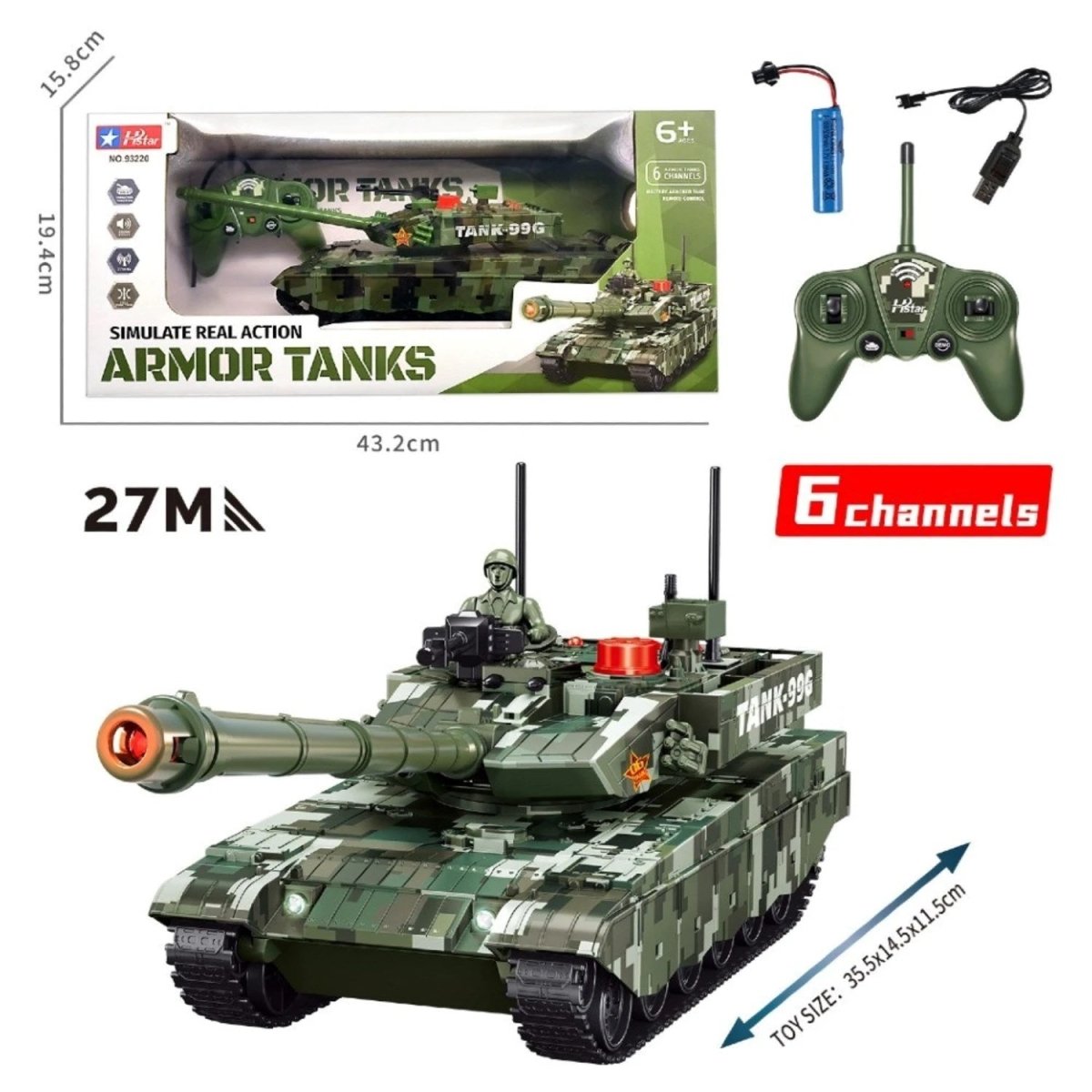 Hstar Battle Armored Sesli ve Işıklı Uzaktan Kumandalı Tank - Roket Oyuncak