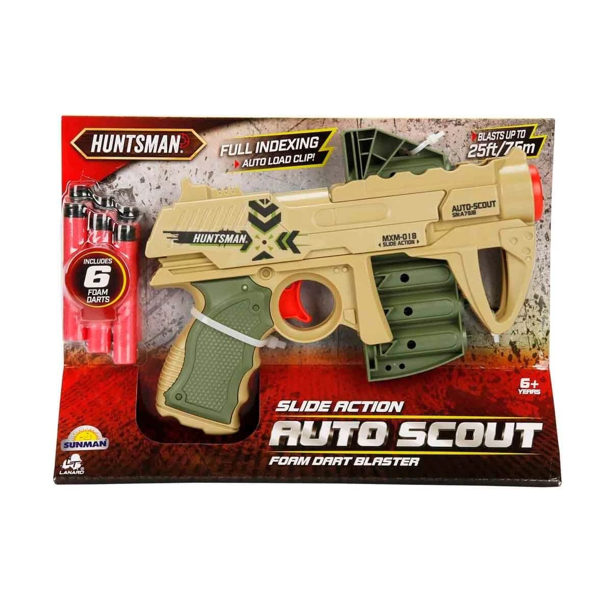 Huntsman Auto Scout 6 Sünger Dart Kapasiteli, 7.5 Metre Menzilli ve 21 cm Ergonomik Tasarımlı Dart Atan Silah - Roket Oyuncak