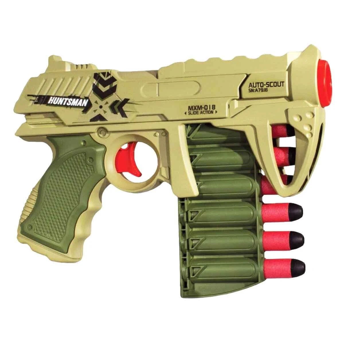 Huntsman Auto Scout 6 Sünger Dart Kapasiteli, 7.5 Metre Menzilli ve 21 cm Ergonomik Tasarımlı Dart Atan Silah - Roket Oyuncak