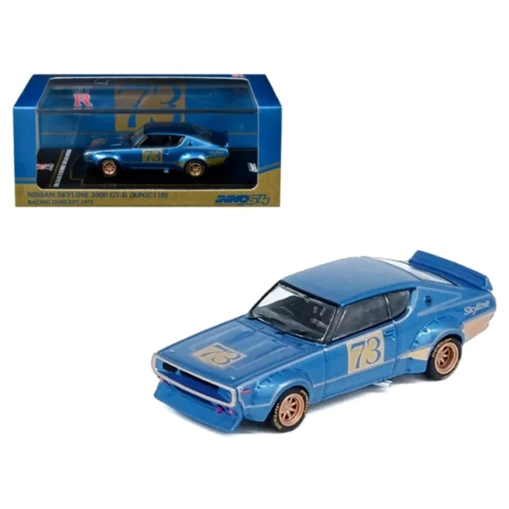 Inno 1:64 Nissan Skyline 2000 GT-R (KPGC110) Racing Concept 1972 Blue IN64-KPGC110RC-BLU - Roket Oyuncak